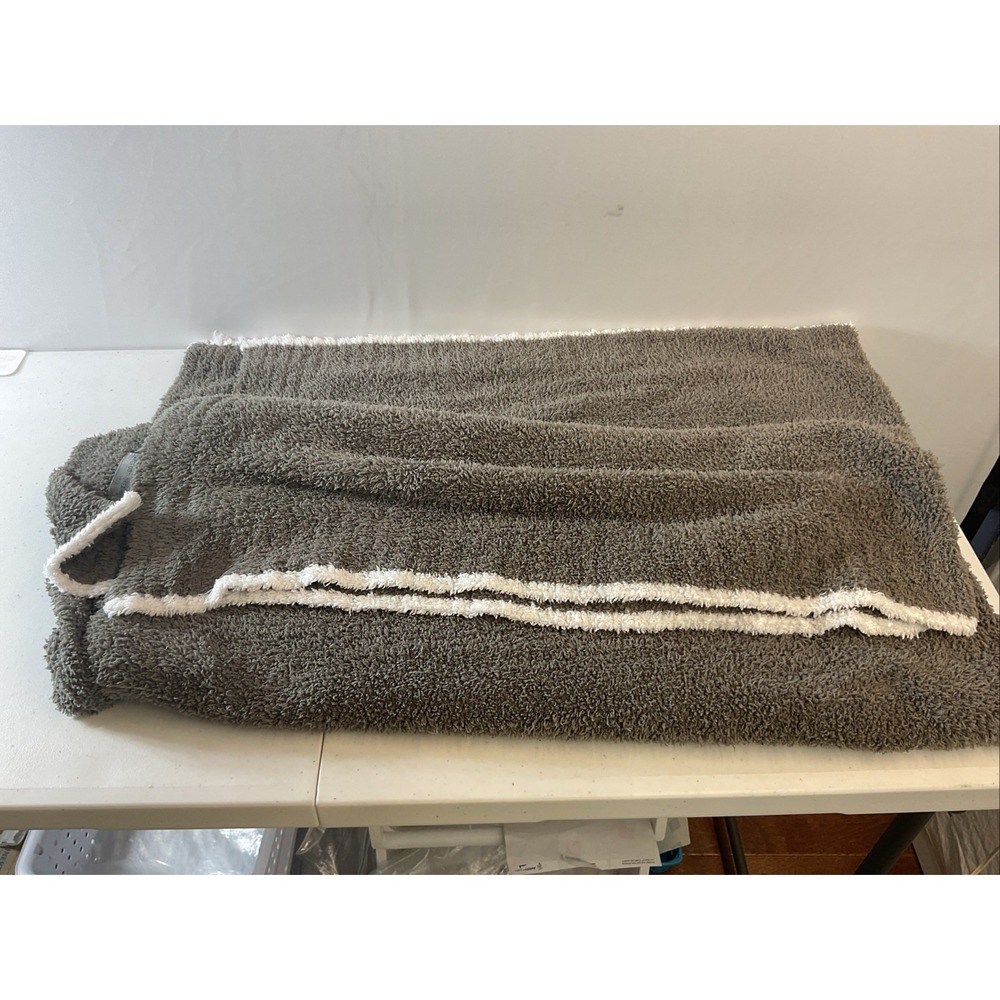 Barefoot Dreams CozyChic Gray White Trimmed Fuzzy Throw 45 X 60" Comfy Soft